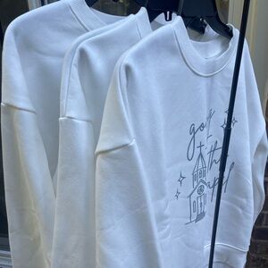 Going to the Chapel  Cream Sweatshirt with Gray Chapel Design